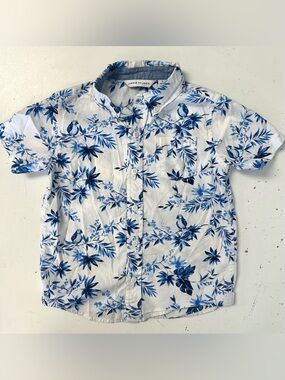 Janie &  Jack  Button-Down Shirt with Blue Botanical Bird Print Palm Paradise 4